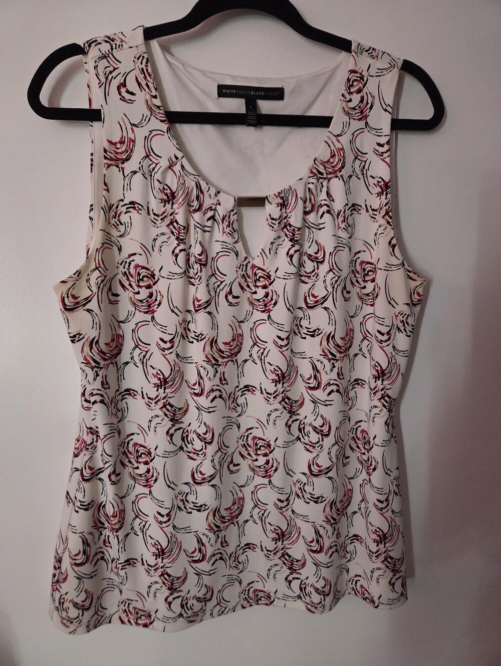 White House Black Market White Pink & Black Printed Sleeveless Camisole